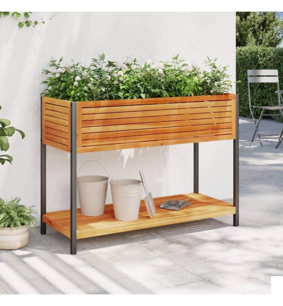 Jardinière et étagère 110x45x80cm bois massif d'acacia et acier