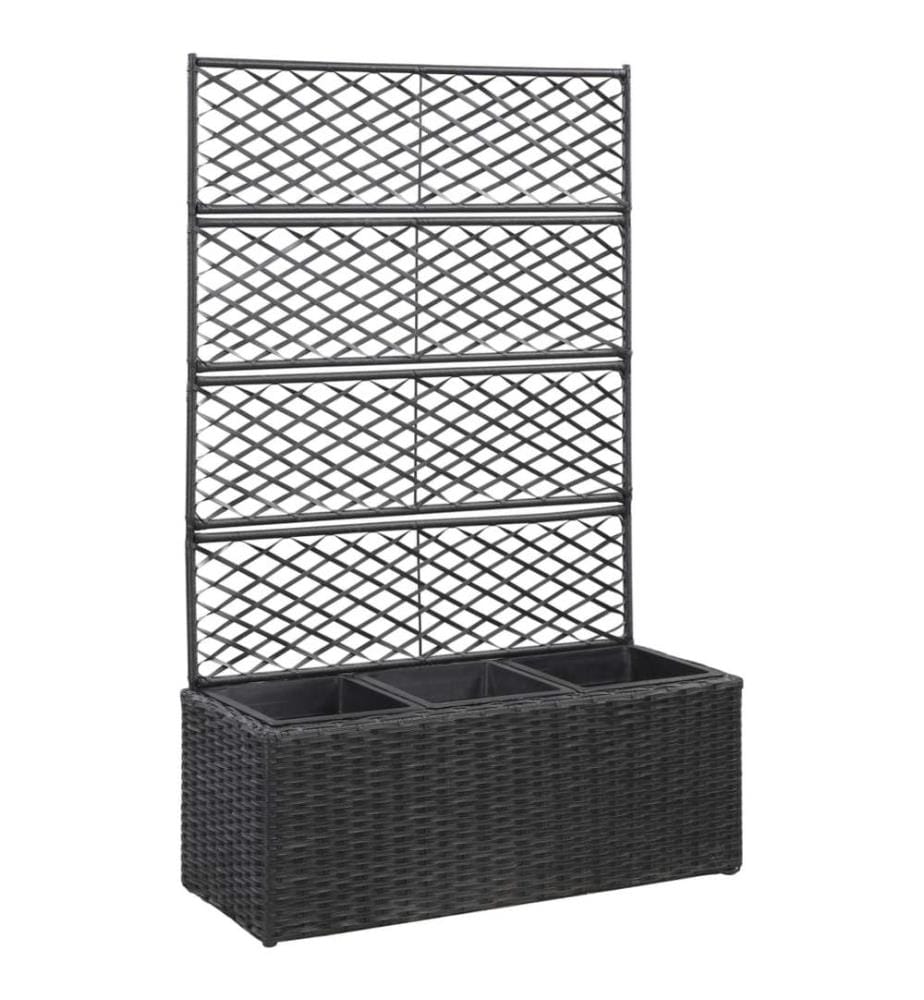 Jardinière en treillis 3 pots 83x30x130 cm résine tressée noir