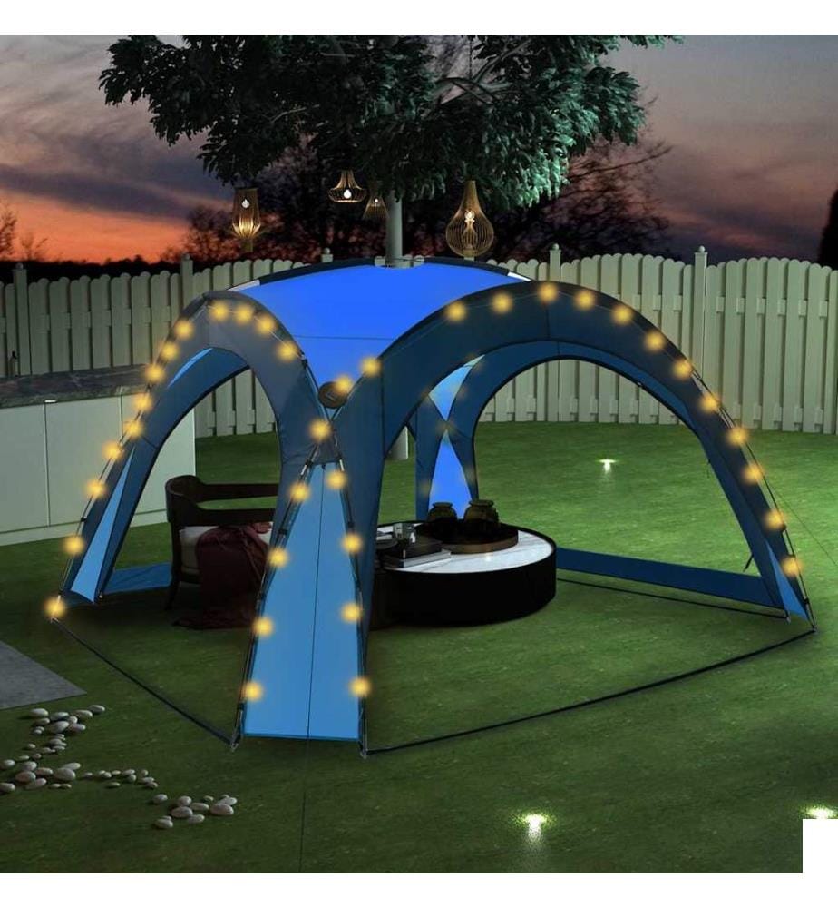 Tente de réception avec LED et 4 parois 3,6x3,6x2,3 m Bleu