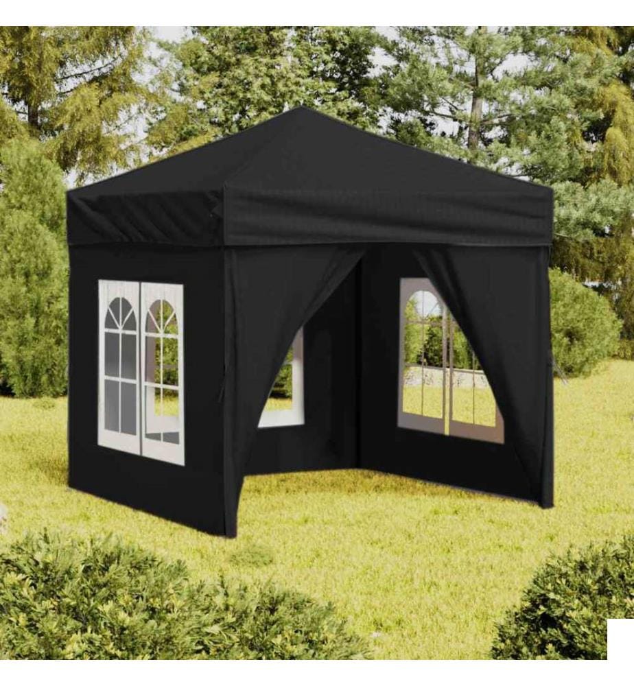 Tente de réception pliable avec parois Noir 2x2 m