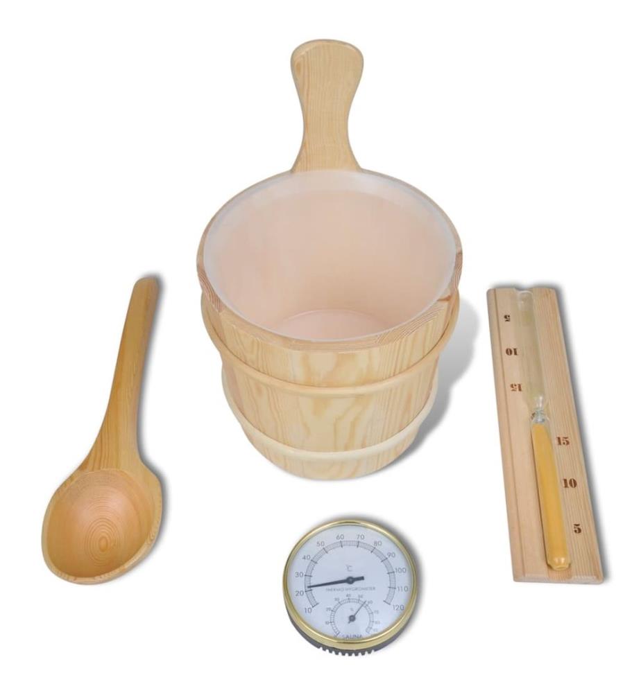 Accessoires sauna 5 pcs Seau Cuillère Sablier Thermo-hygromètre