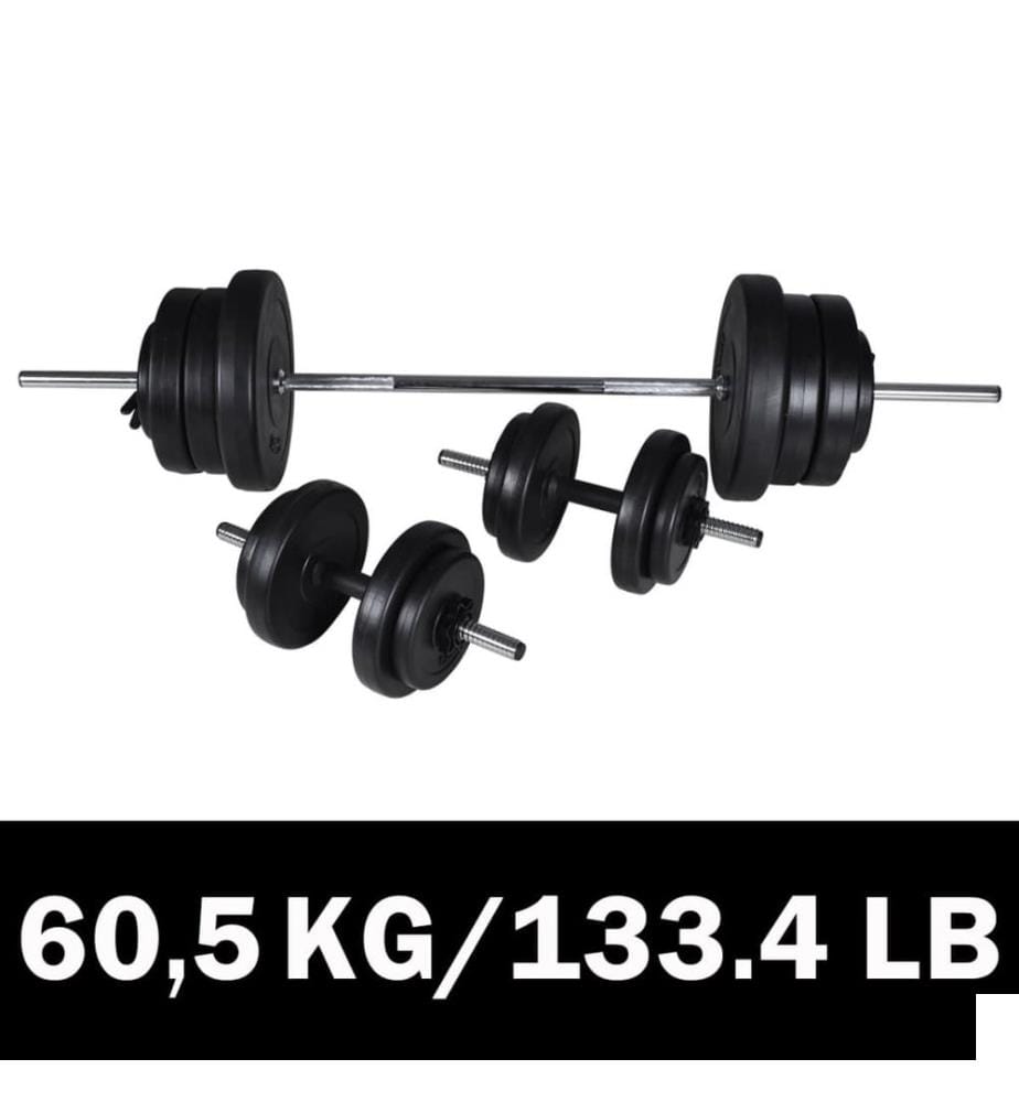 Kit de barre d'haltère et 2 haltères 60,5 kg
