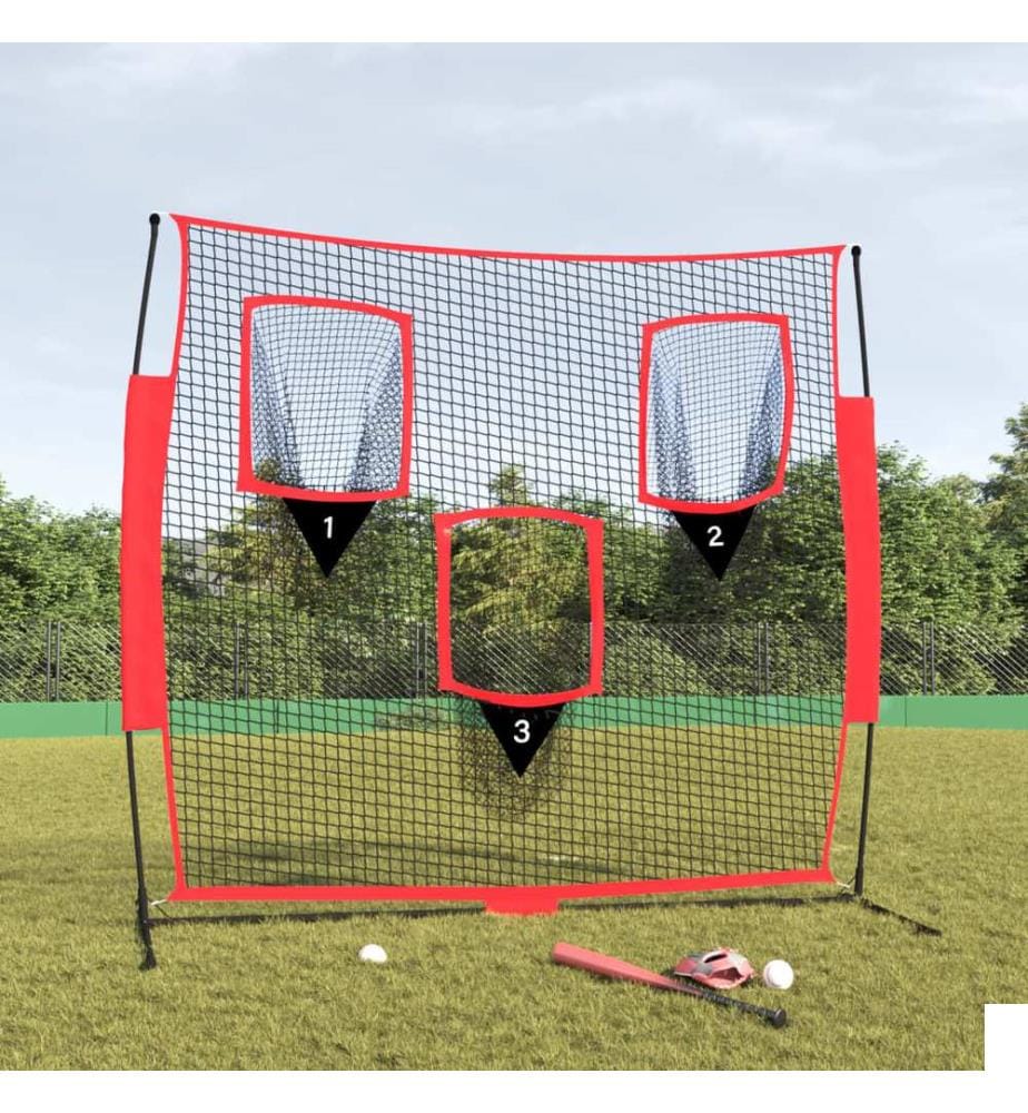 Filet de baseball portable Noir/rouge 183x105x183 cm Polyester