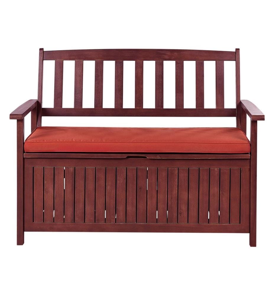 Banc avec coussin d'assise SOVANA 120 cm avec rangement Acacia Rouge
