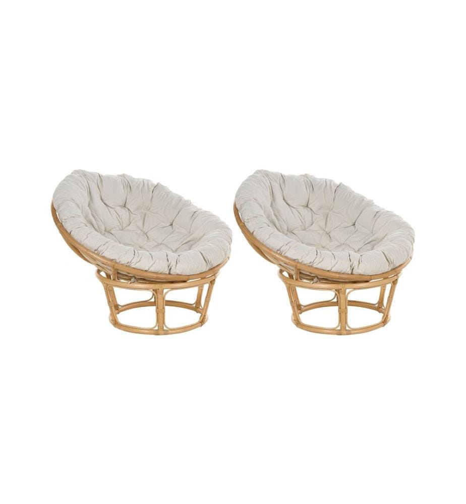 Lot de 2 fauteuils de jardin avec coussins SALVO Rotin Naturel