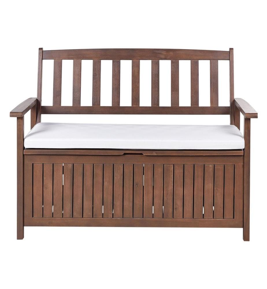Banc avec coussin d'assise SOVANA 120 cm avec rangement Acacia Blanc