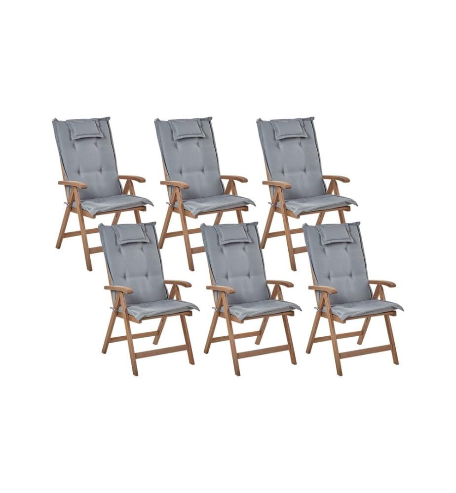 Lot de 6 chaises de jardin avec coussins AMANTEA Acacia Gris