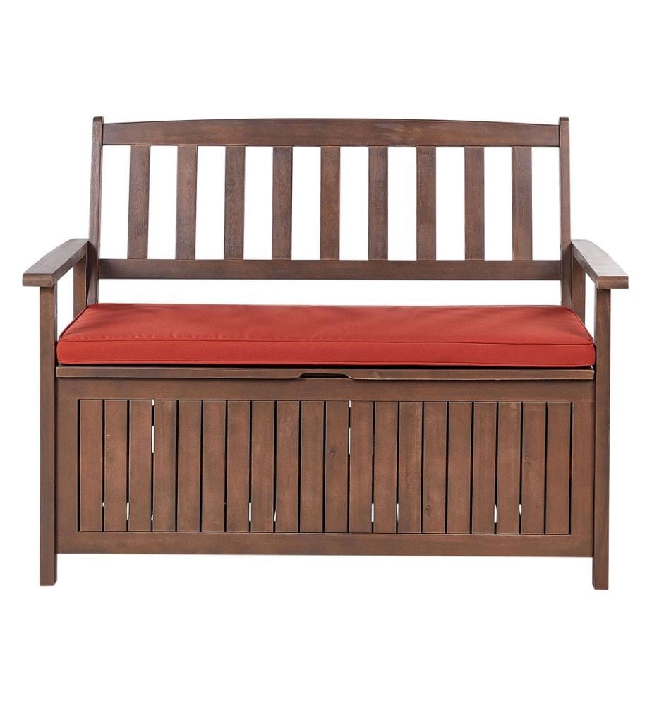 Banc avec coussin d'assise SOVANA 120 cm avec rangement Acacia Rouge