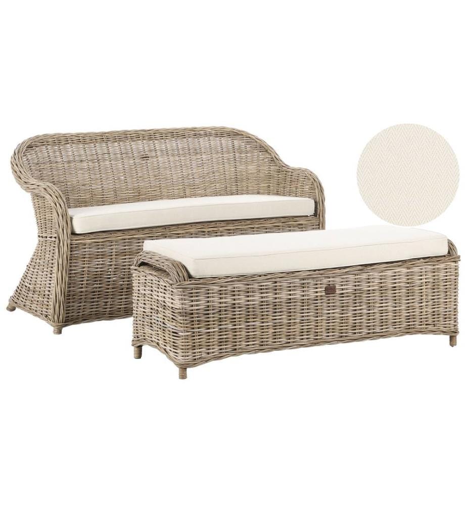 Banc avec coussin d'assise SUSUA 141 cm avec ottoman Rotin Naturel