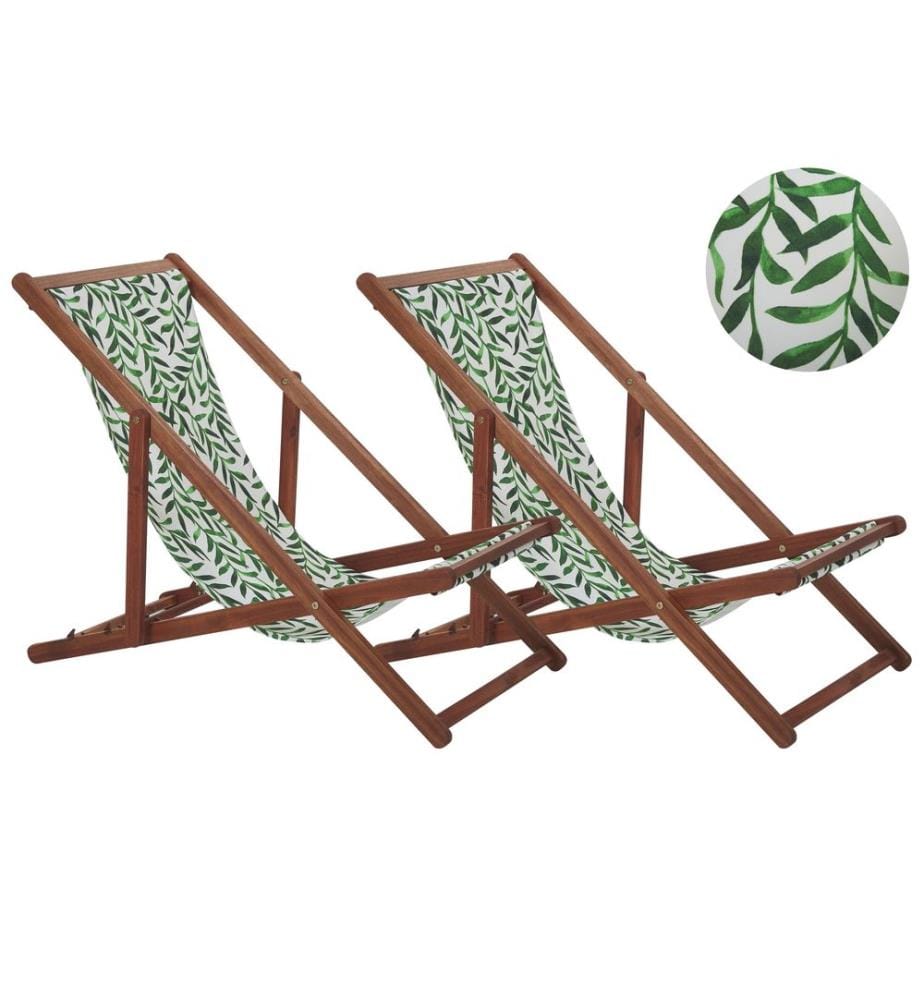 Lot de 2 chiliennes pliantes ANZIO avec tissus de remplacement Motif floral Acacia Marron clair