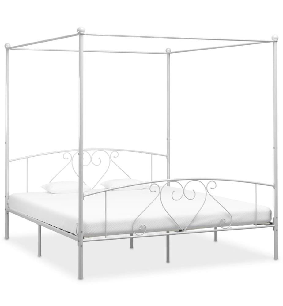 Cadre de lit sans matelas avec baldaquin blanc 180x200 cm métal