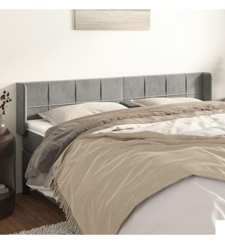 Tête de lit avec oreilles Gris clair 203x16x78/88 cm Velours