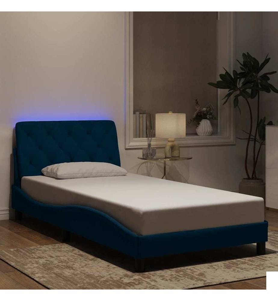 Cadre de lit avec LED sans matelas bleu 100x200 cm velours
