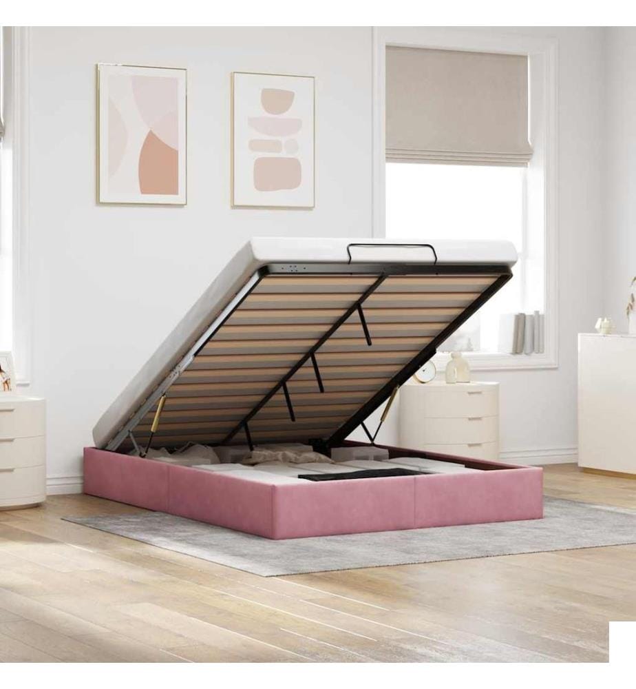 Cadre de lit ottoman sans matelas rose 140x190 cm velours