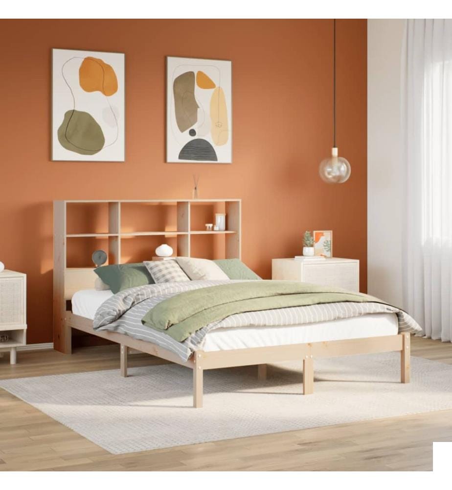 Lit bibliothèque sans matelas 160x200 cm bois massif de pin