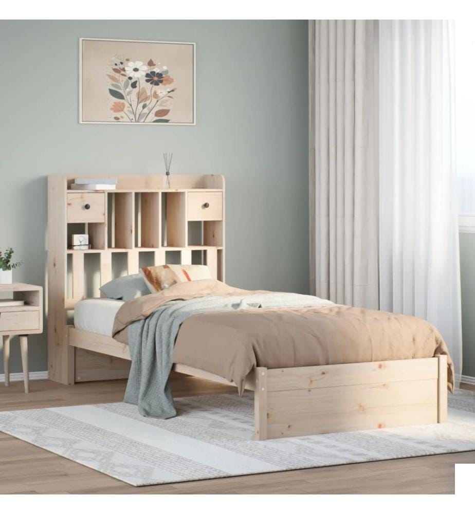 Lit bibliothèque sans matelas 90x200 cm bois de pin massif