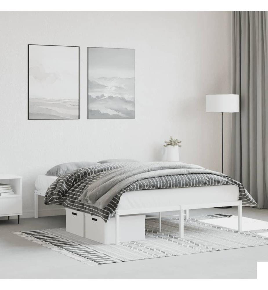 Cadre de lit métal sans matelas blanc 140x200 cm