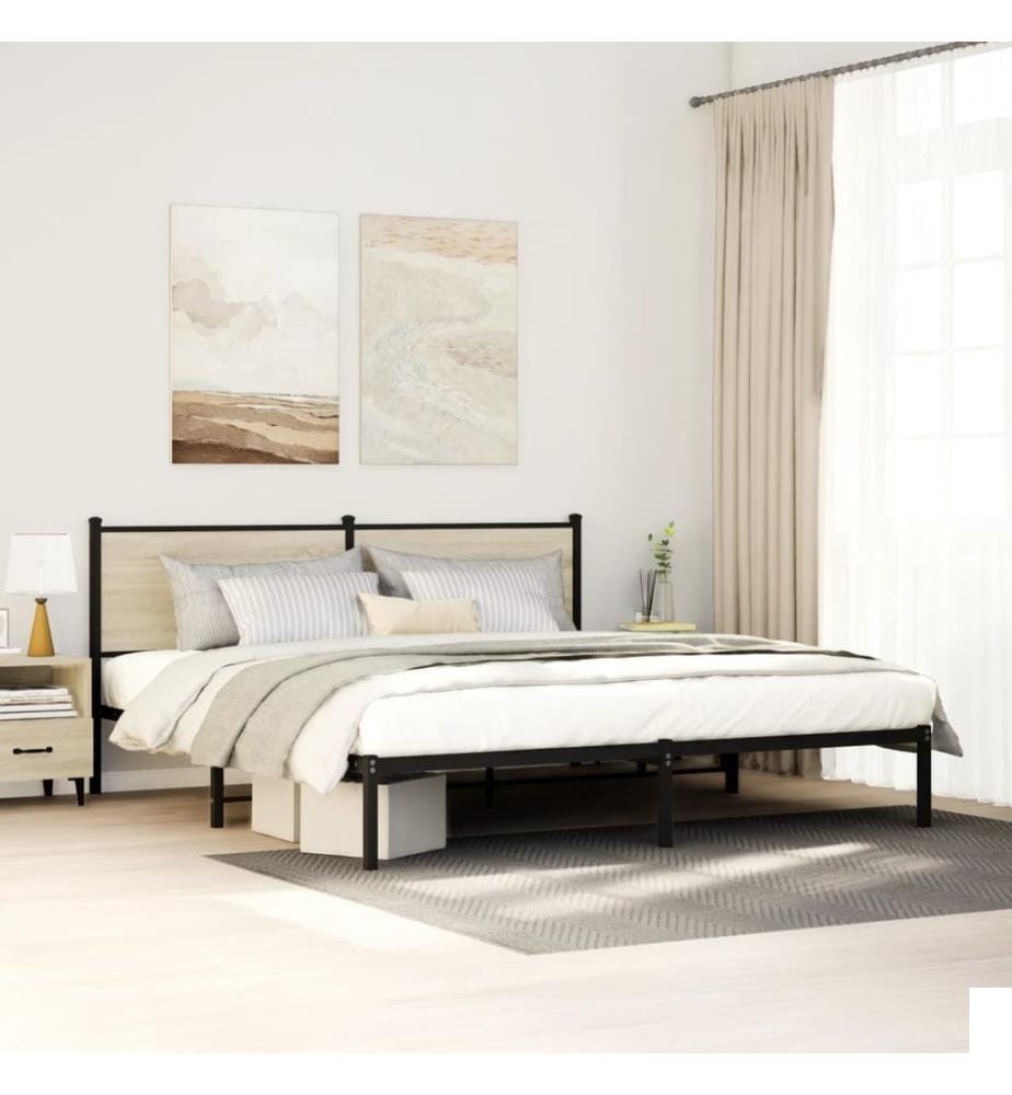 Cadre de lit en métal sans matelas chêne sonoma 160x200 cm
