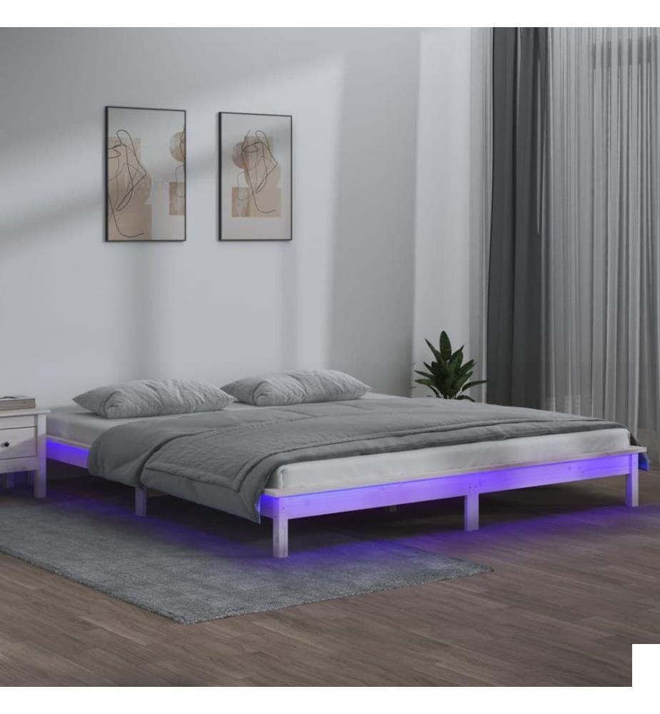 Cadre de lit à LED sans matelas blanc 120x200 cm bois massif