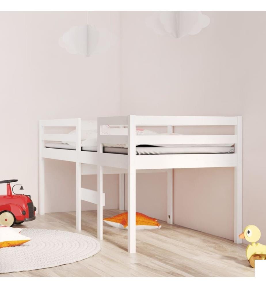 Lit haut sans matelas blanc 90x200 cm bois de pin massif