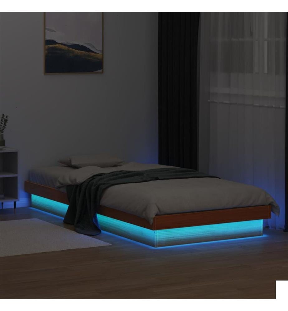 Cadre de lit à LED sans matelas 90x200 cm bois massif