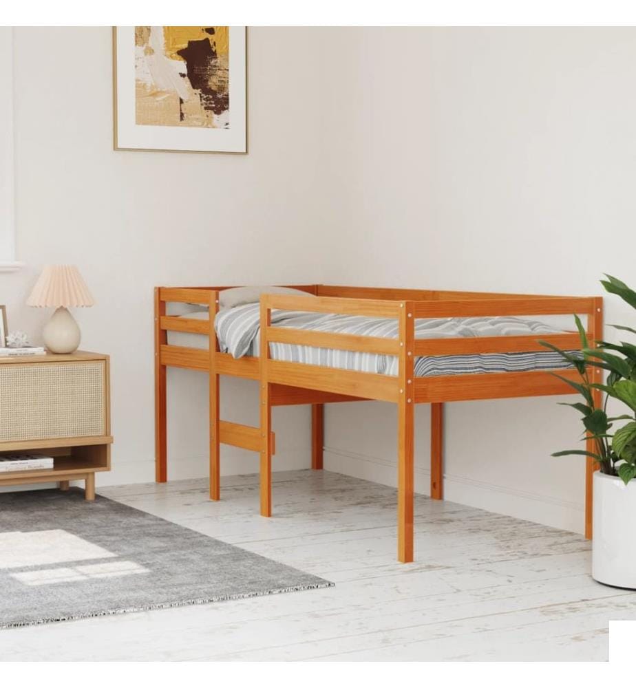 Lit haut sans matelas cire marron 90x190 cm bois massif