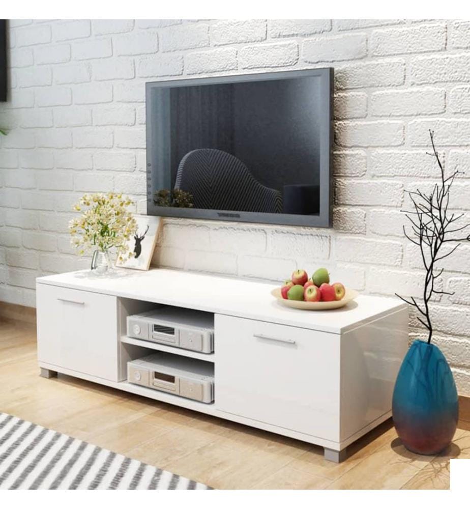 Meuble TV Blanc brillant 120x40,5x35 cm
