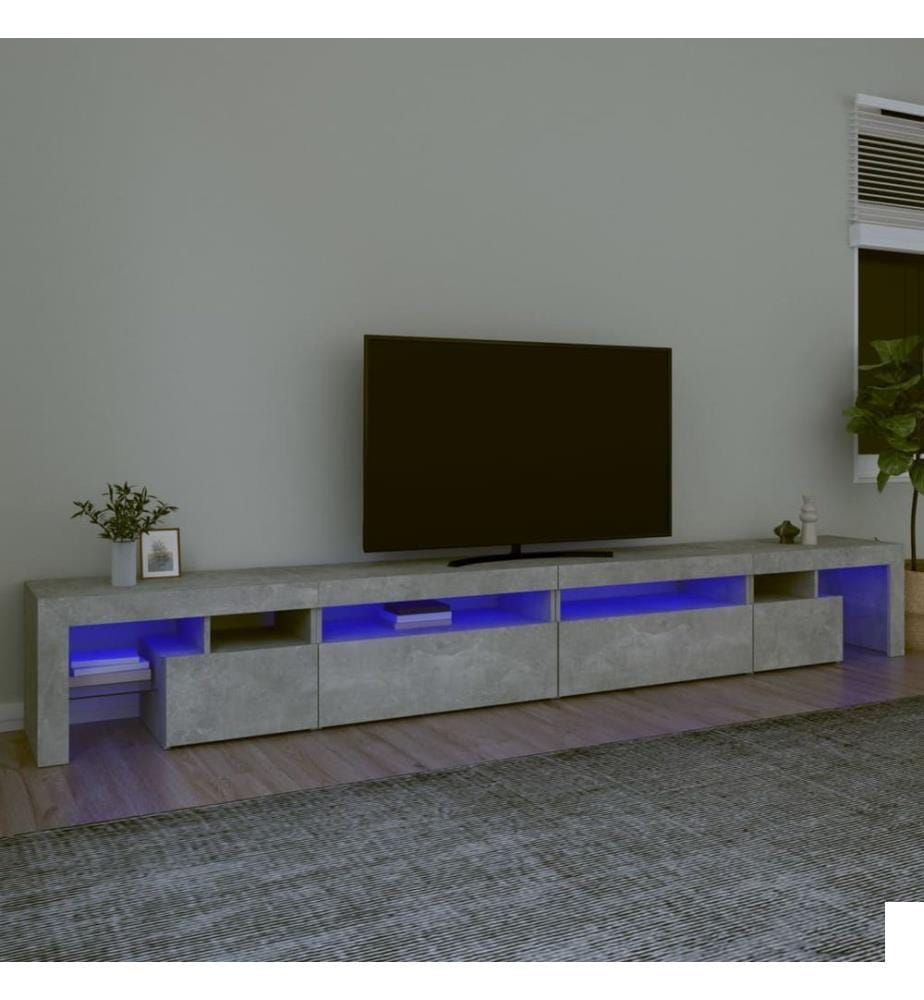 Meuble TV avec lumières LED Gris béton 290x36,5x40 cm