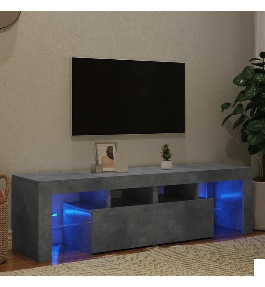 Meuble TV avec lumières LED Gris béton 140x36,5x40 cm