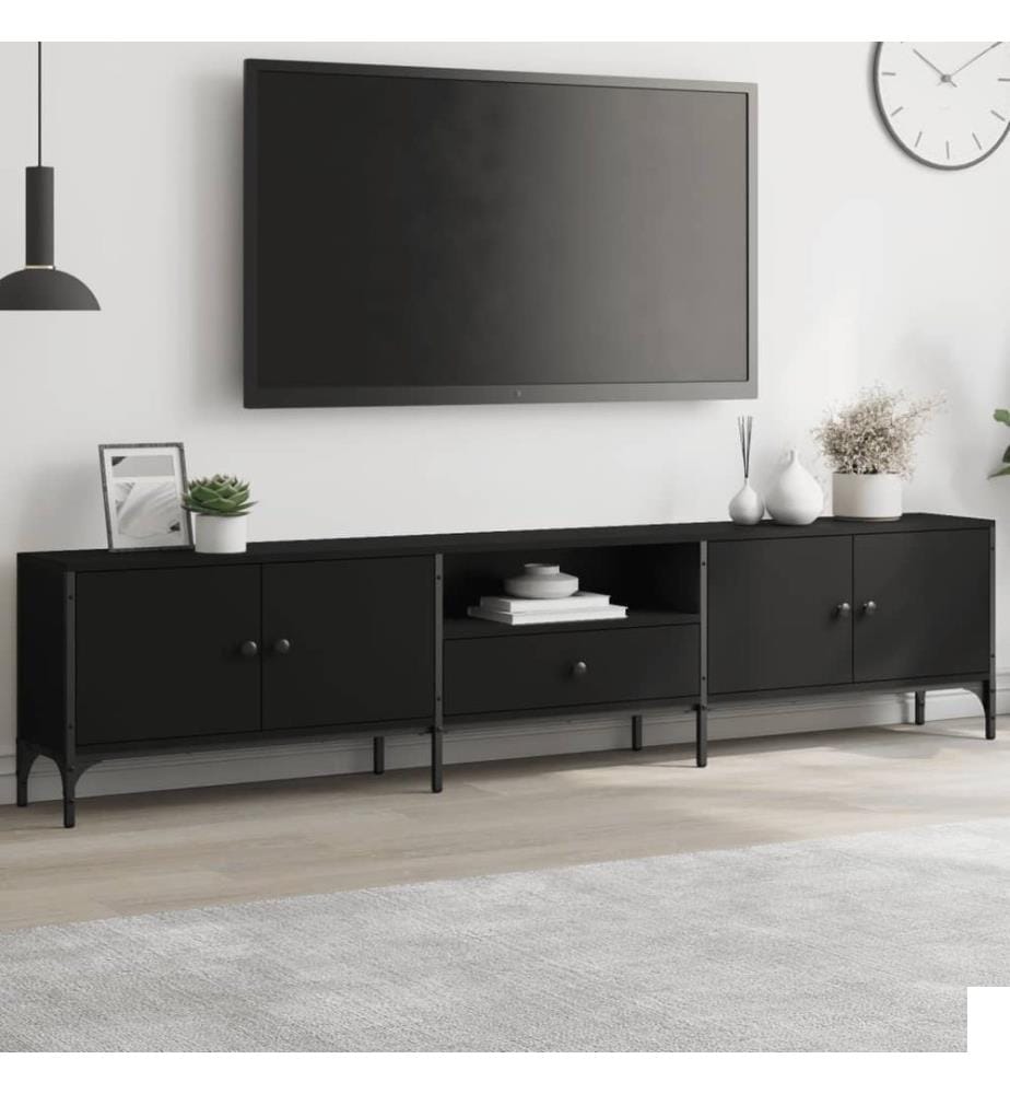 Meuble TV avec tiroir noir 200x25x44 cm bois d'ingénierie