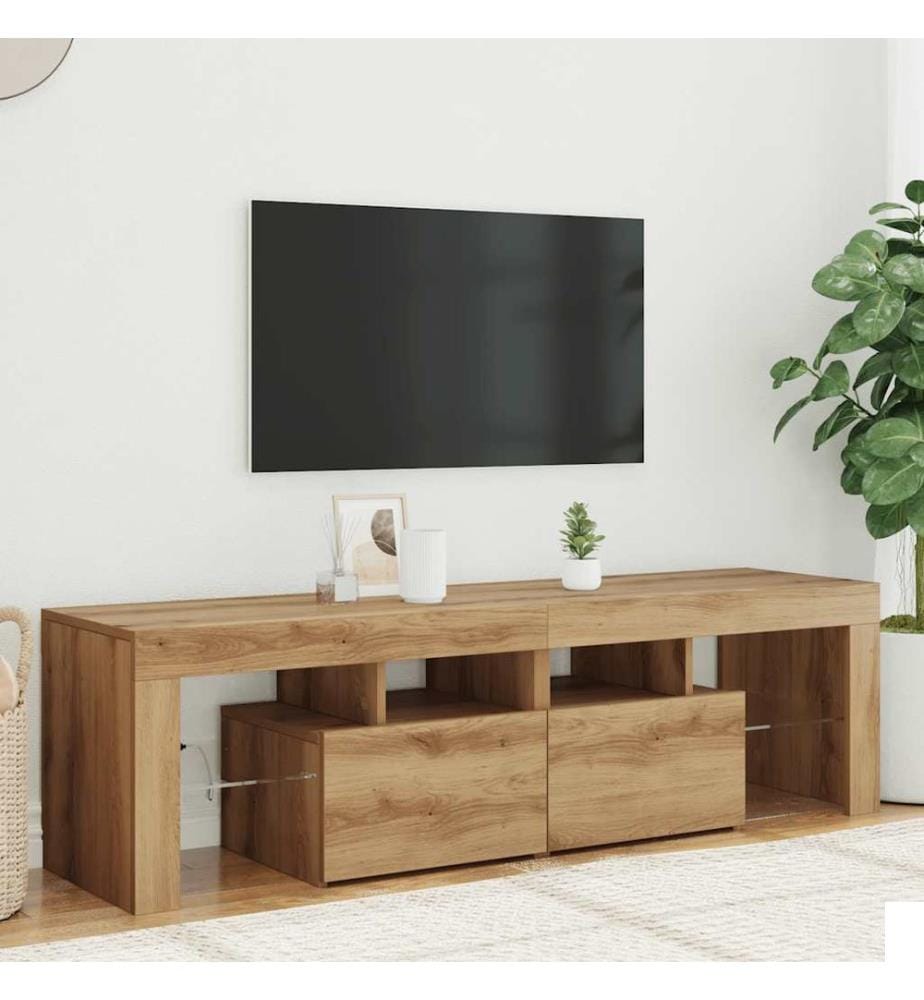 Meuble TV avec lumières LED chêne artisanal bois d'ingénierie