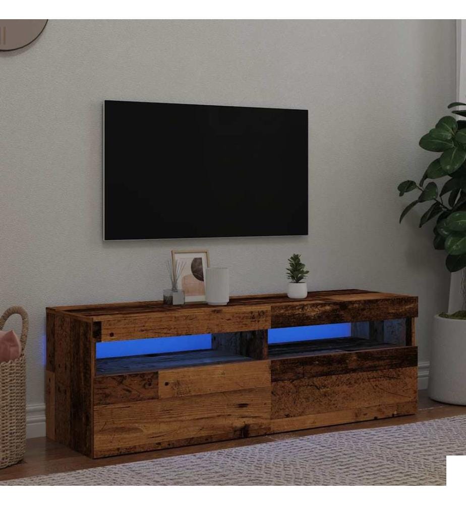 Meuble TV avec lumières LED vieux bois bois d'ingénierie