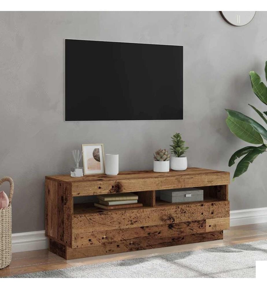 Meuble TV avec lumières LED vieux bois bois d'ingénierie