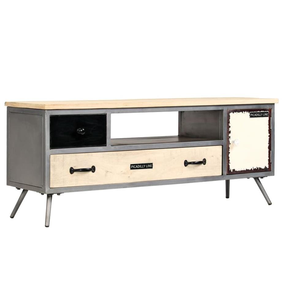 Meuble TV Bois de manguier massif et acier 120x30x45 cm