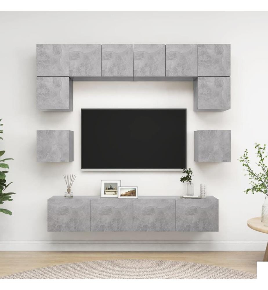 Ensemble de meubles TV 8 pcs Gris béton Bois d'ingénierie