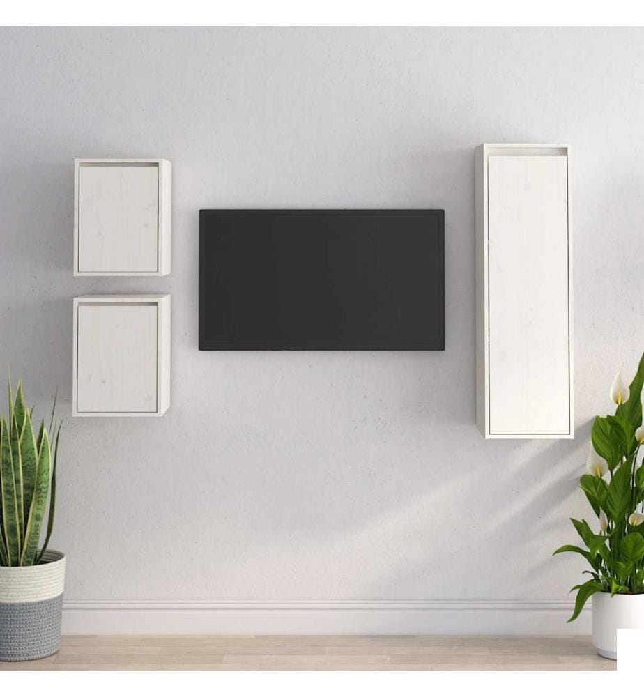 Meubles TV 3 pcs Blanc Bois massif de pin