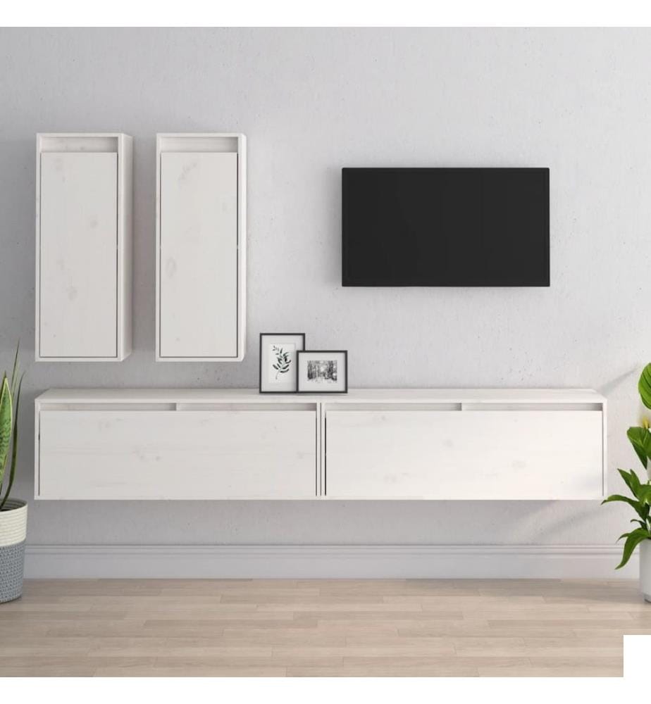 Meubles TV 4 pcs Blanc Bois massif de pin