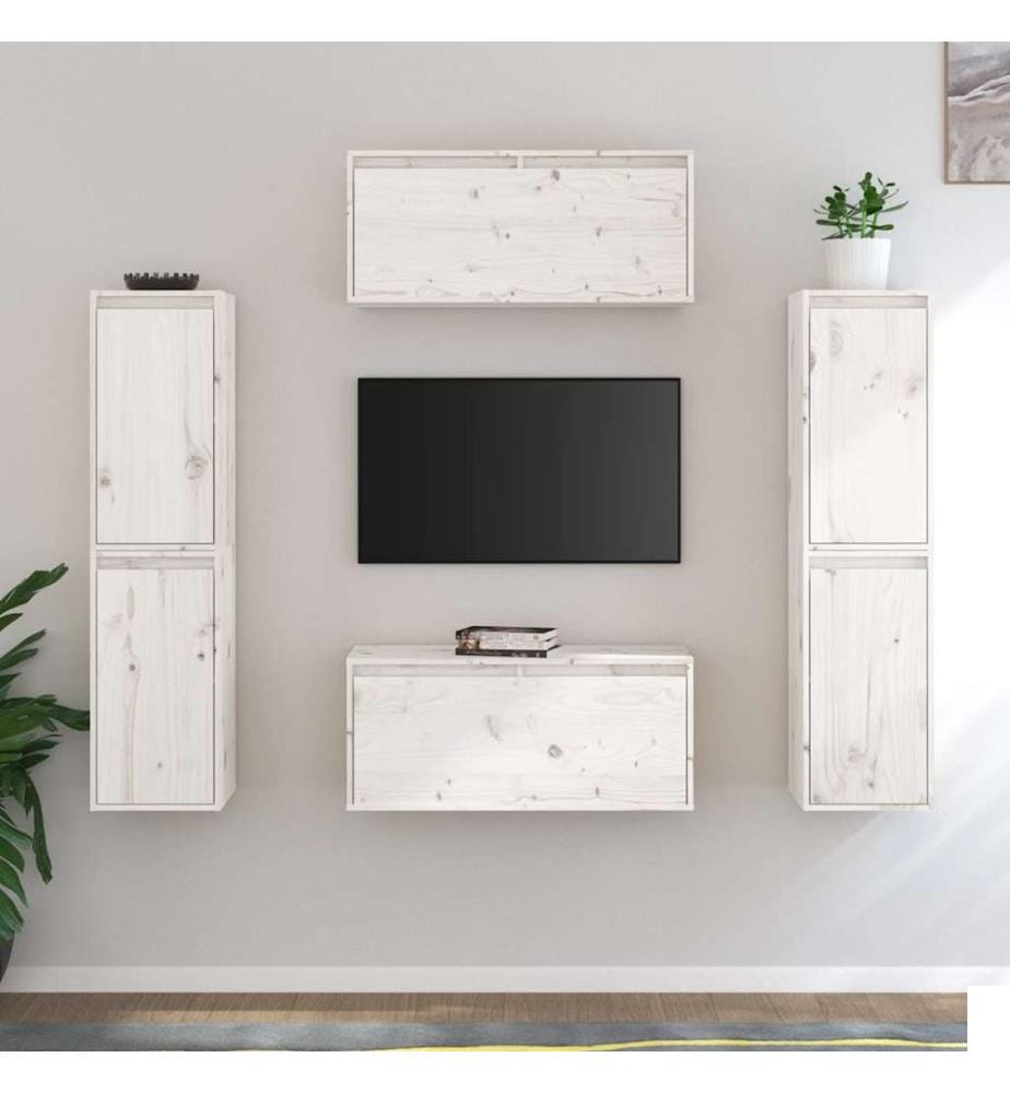 Meubles TV 6 pcs Blanc Bois massif de pin