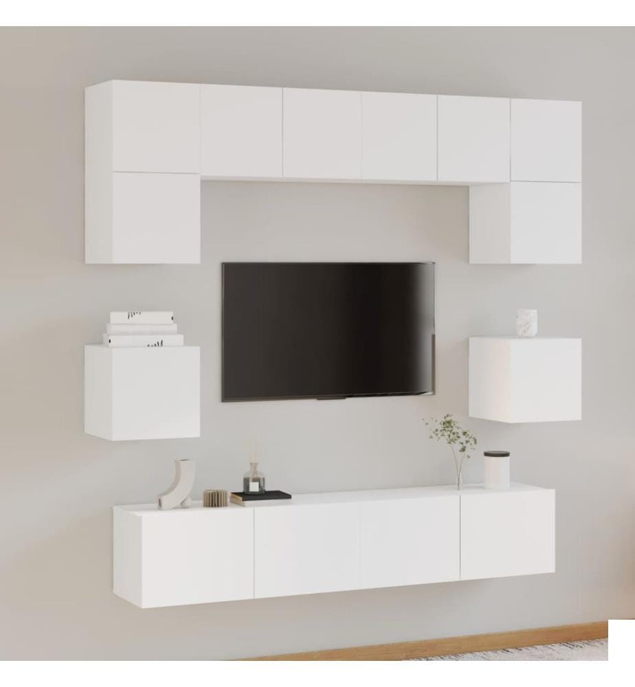 Ensemble de meubles TV 8 pcs Blanc Bois d'ingénierie