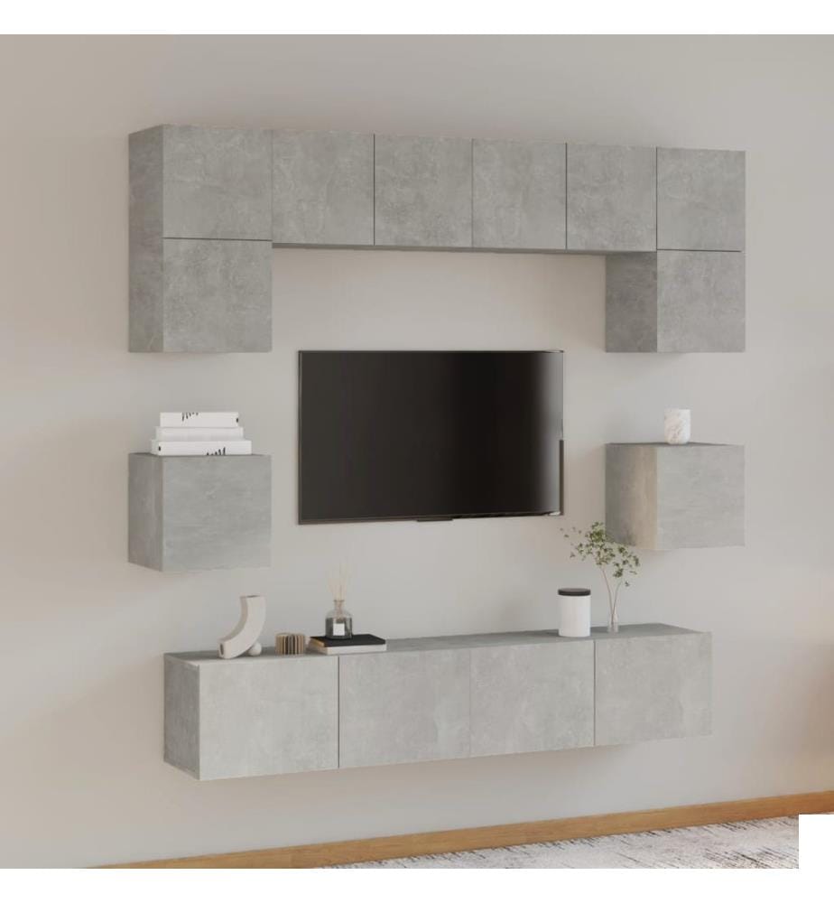 Ensemble de meubles TV 8 pcs Gris béton Bois d'ingénierie