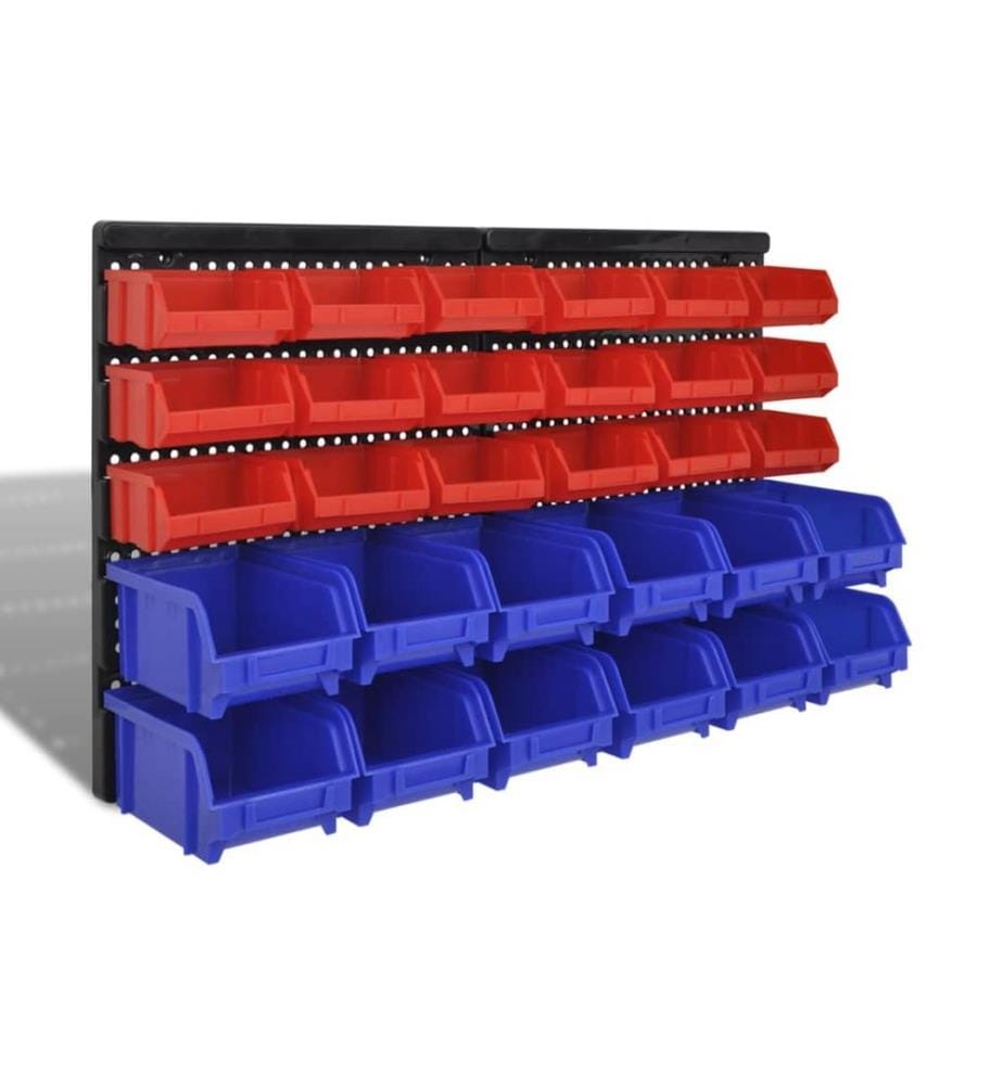Jeu de paniers muraux de stockage Plastique 30pcs Bleu et rouge