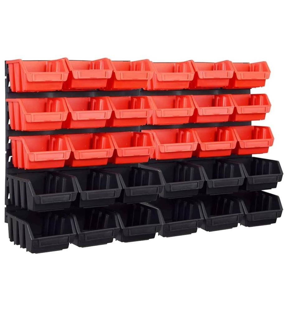 Kit de bacs de stockage et panneaux muraux 32 pcs rouge et noir