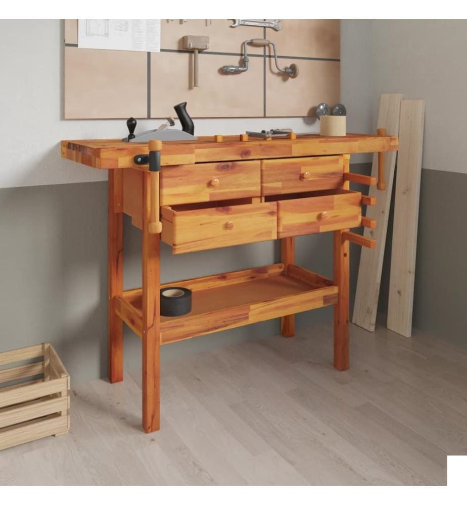 Établi avec tiroirs et étaux 124x52x83 cm Bois massif d'acacia