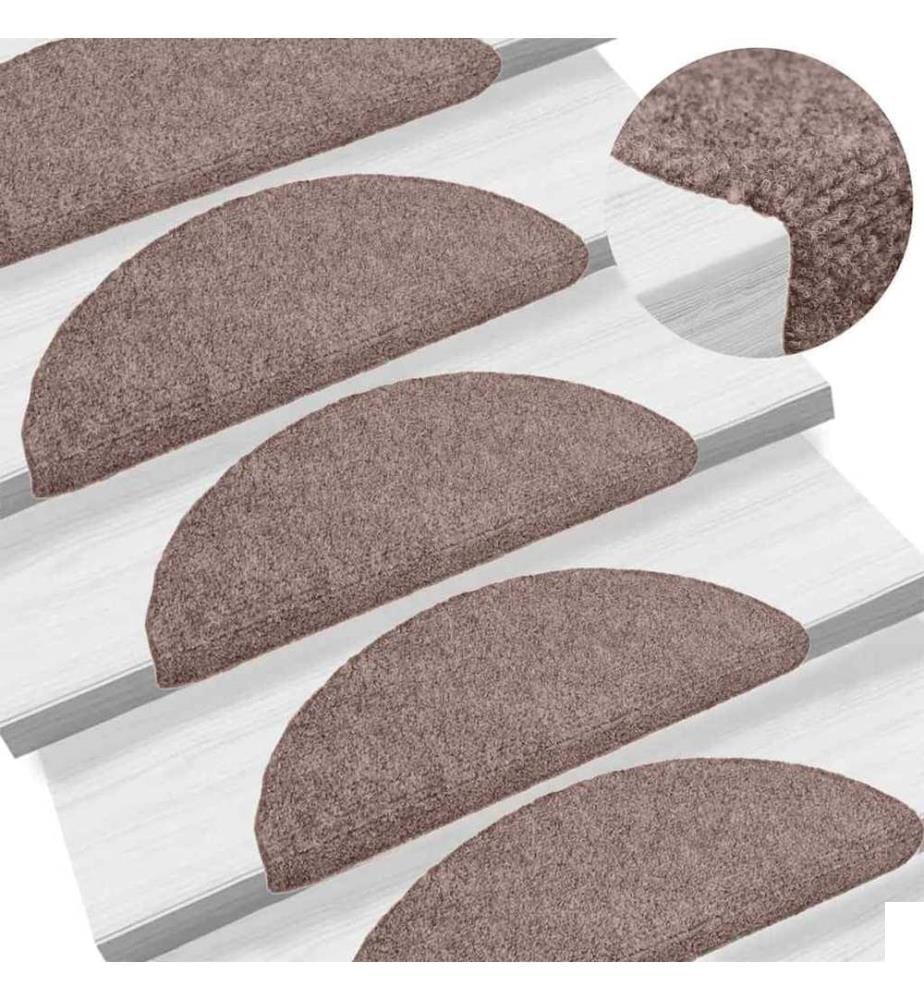 Tapis d'escalier auto-adhésifs 15 pièces 65 x 21 x 4 cm Marron clair Demi-rond Grand
