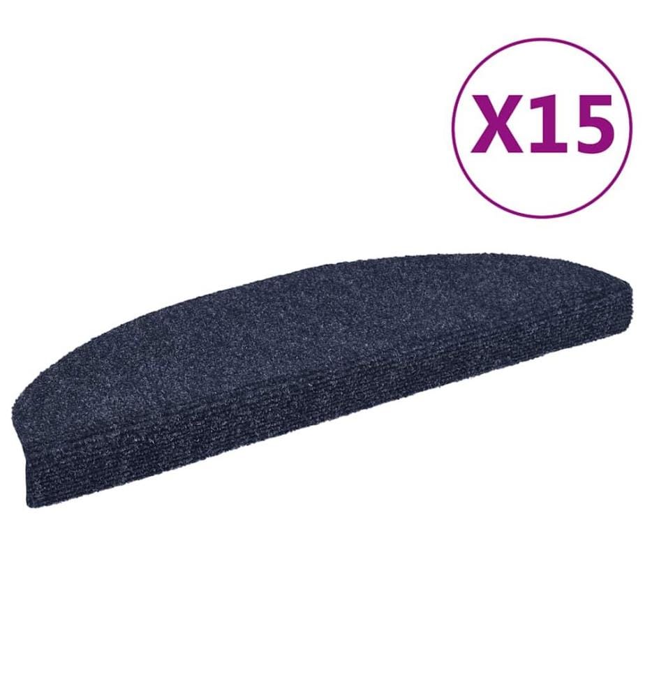 Tapis d'escalier autocollants 15 pièces 65 x 21 x 4 cm Bleu Demi-rond Grand