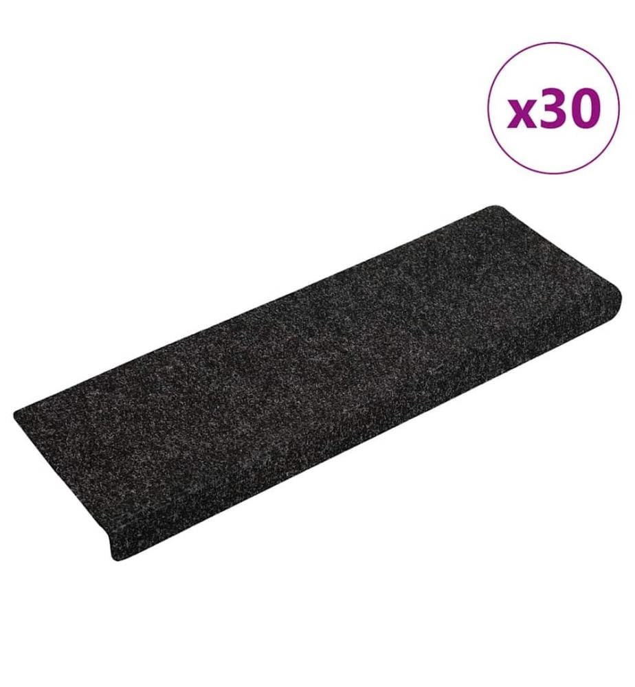 Tapis d'escalier autocollants 30 pièces 65 x 21 x 4 cm Noir Bord rectangulaire