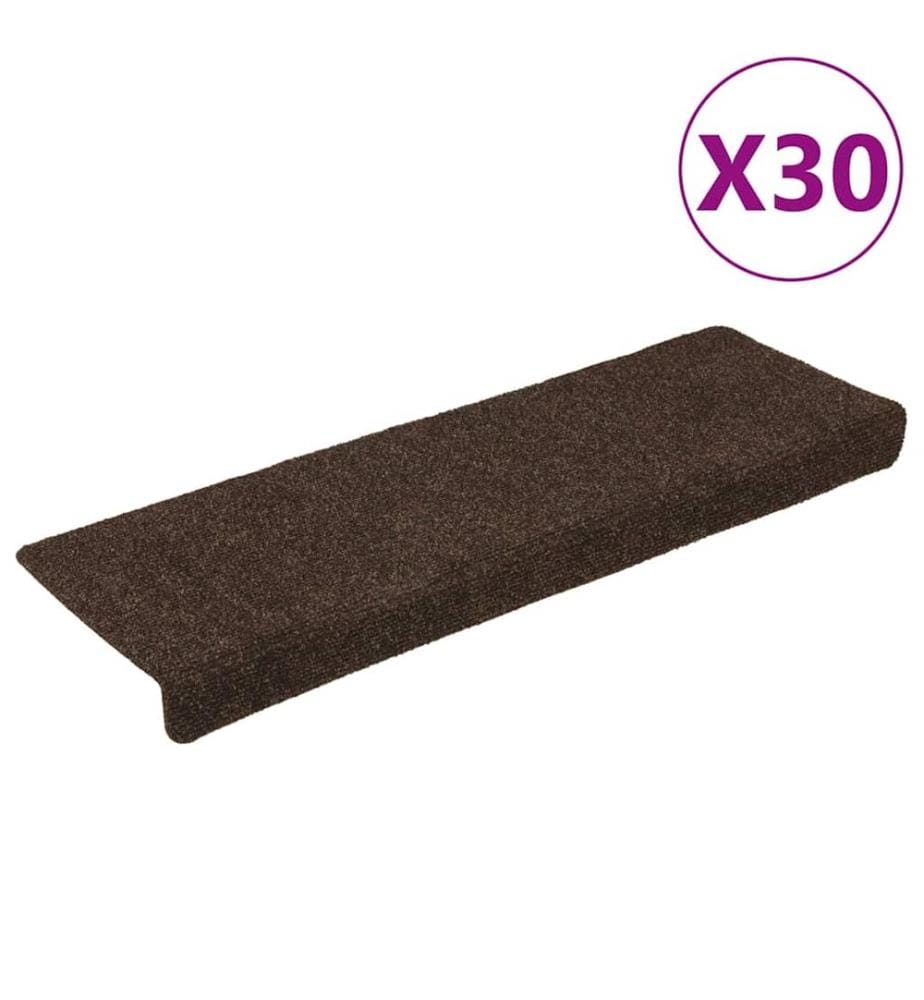Tapis d'escalier autocollants 30 pièces 65 x 21 x 4 cm Marron Bord rectangulaire