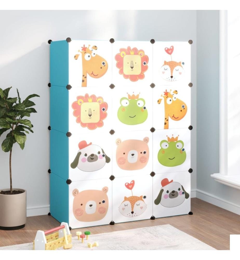 Armoire de rangement pour enfants avec 12 cubes Bleu PP