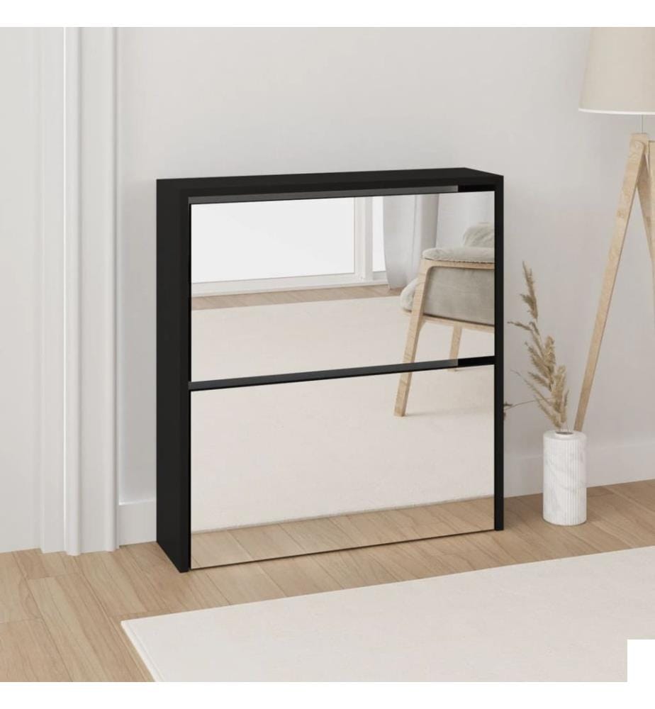 Armoire à chaussures avec miroir à 2 niveaux Noir 63x17x67 cm