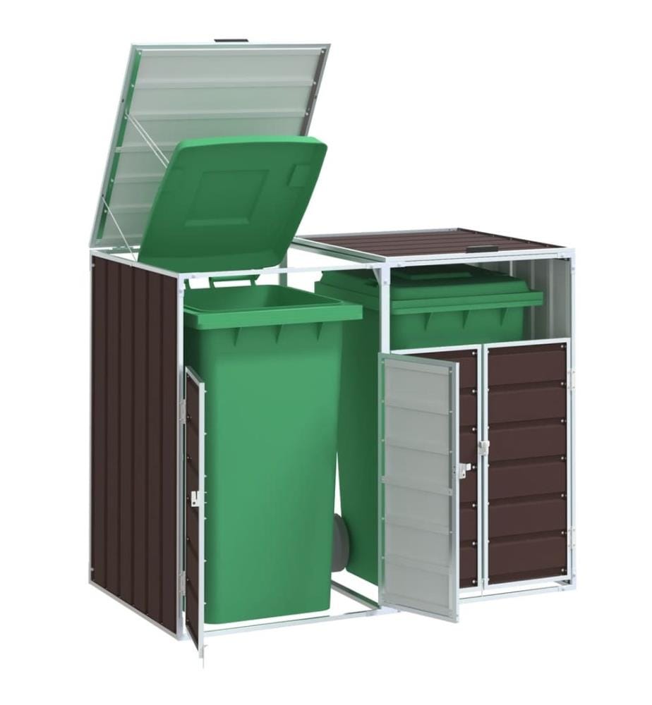 Rangement à roulettes pour poubelles pour deux bacs acier